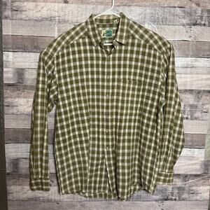 Vintage Johnny Cotton Mens Western Shirt Large Green Checkered Button Up Cowboy